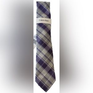 Calvin Klein Mens Classic Plaid Bold Block Tie Purple White